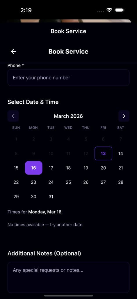 Booking calendar