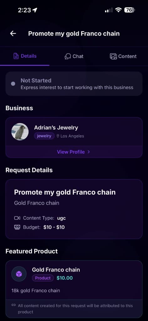Creator promotion detail and attribution
